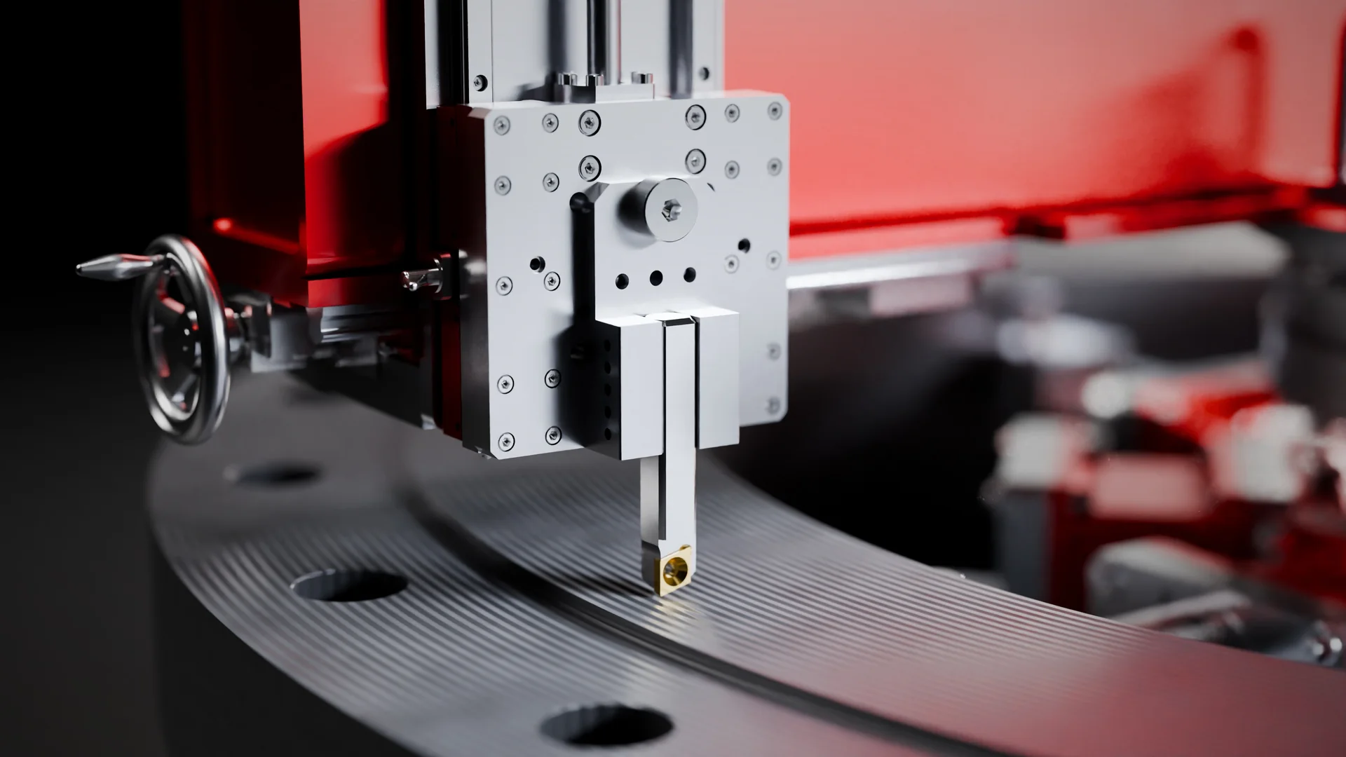 Portable flange facing machine clamped in a flange bore, refacing the gasket seat on site