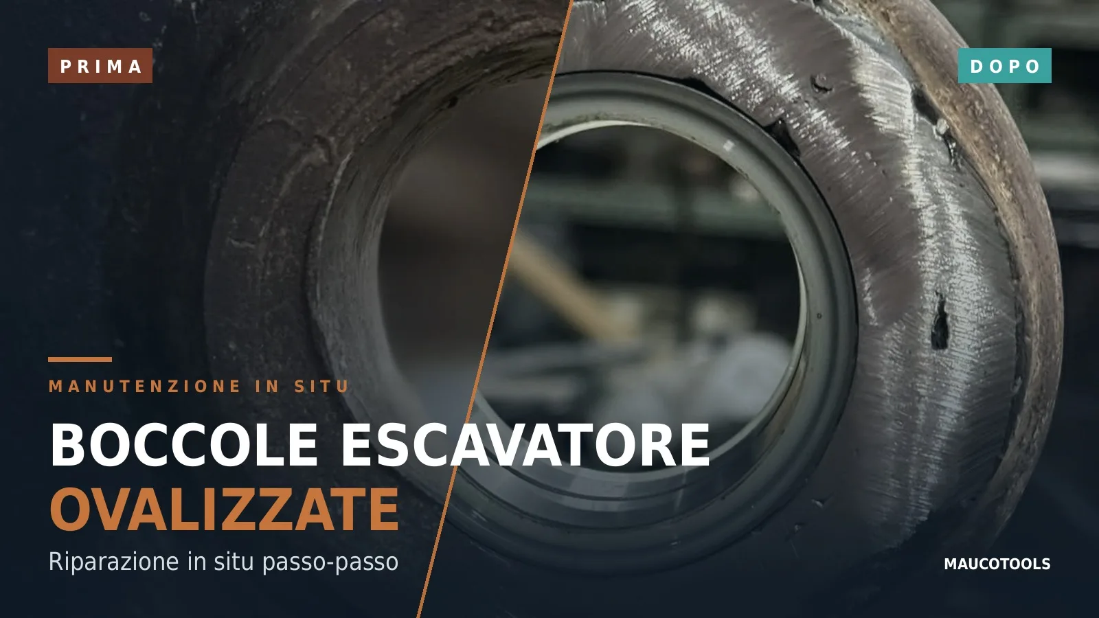 Mandrinadora portátil LBM250 sobre excavadora para reparar un buje ovalizado in situ
