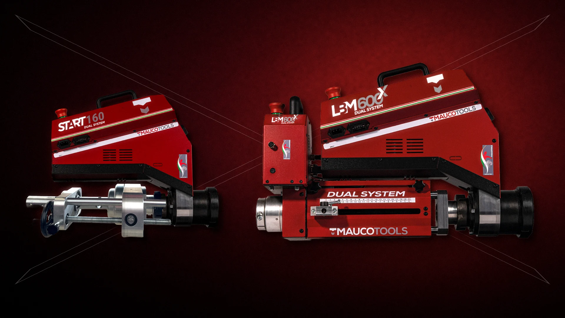 Maucotools LBM portable line boring machine mounted on an excavator joint for in-situ work